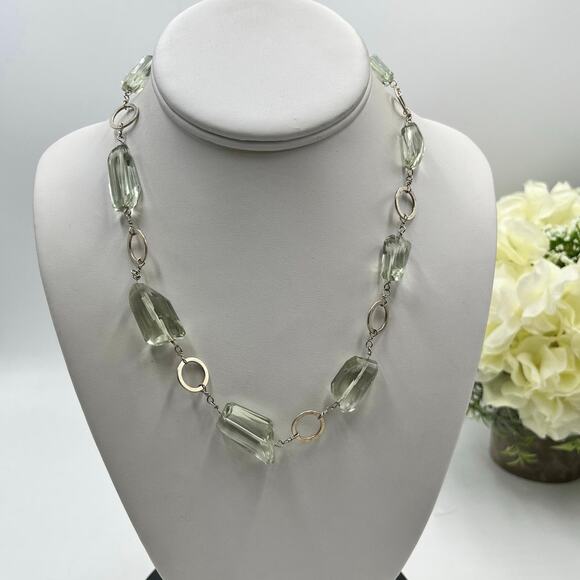 Vintage 925 Sterling Silver Natural Aquamarine Necklace 18" 41g March Birthstone - Picture 1 of 10